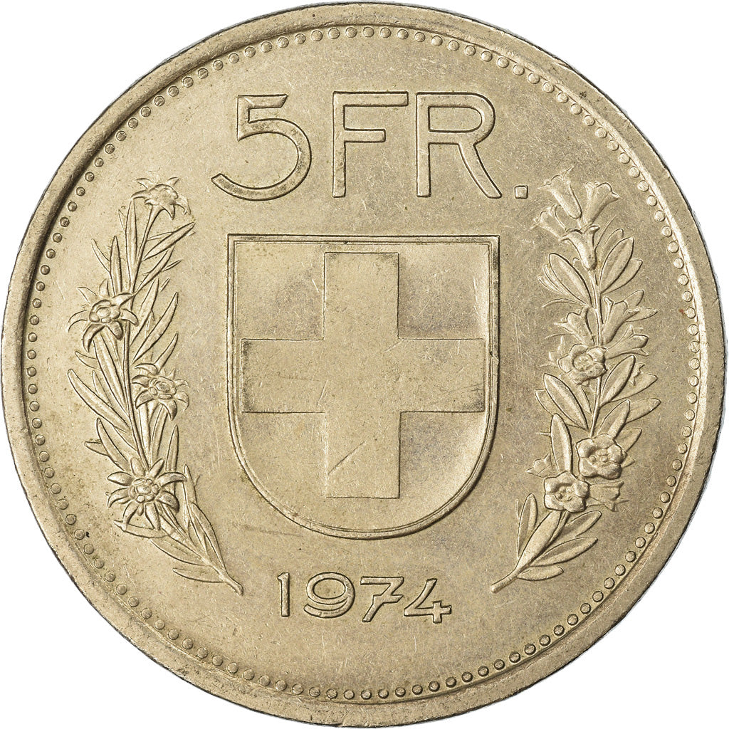 Coin, Switzerland, 5 Francs, 1974, Bern, EF(40-45), Copper-nickel, KM:40a.1