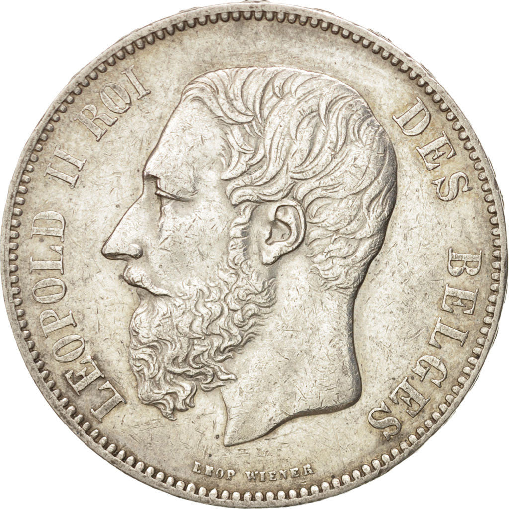 BELGIUM, 5 Francs, 5 Frank, 1873, KM #24, AU(50-53), Silver, 24.92