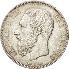 BELGIUM, 5 Francs, 5 Frank, 1873, KM #24, AU(50-53), Silver, 24.92