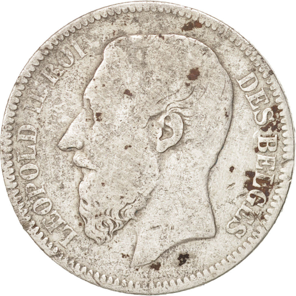 BELGIUM, 2 Francs, 2 Frank, 1866, KM #30.1, VF(20-25), Silver, 9.47