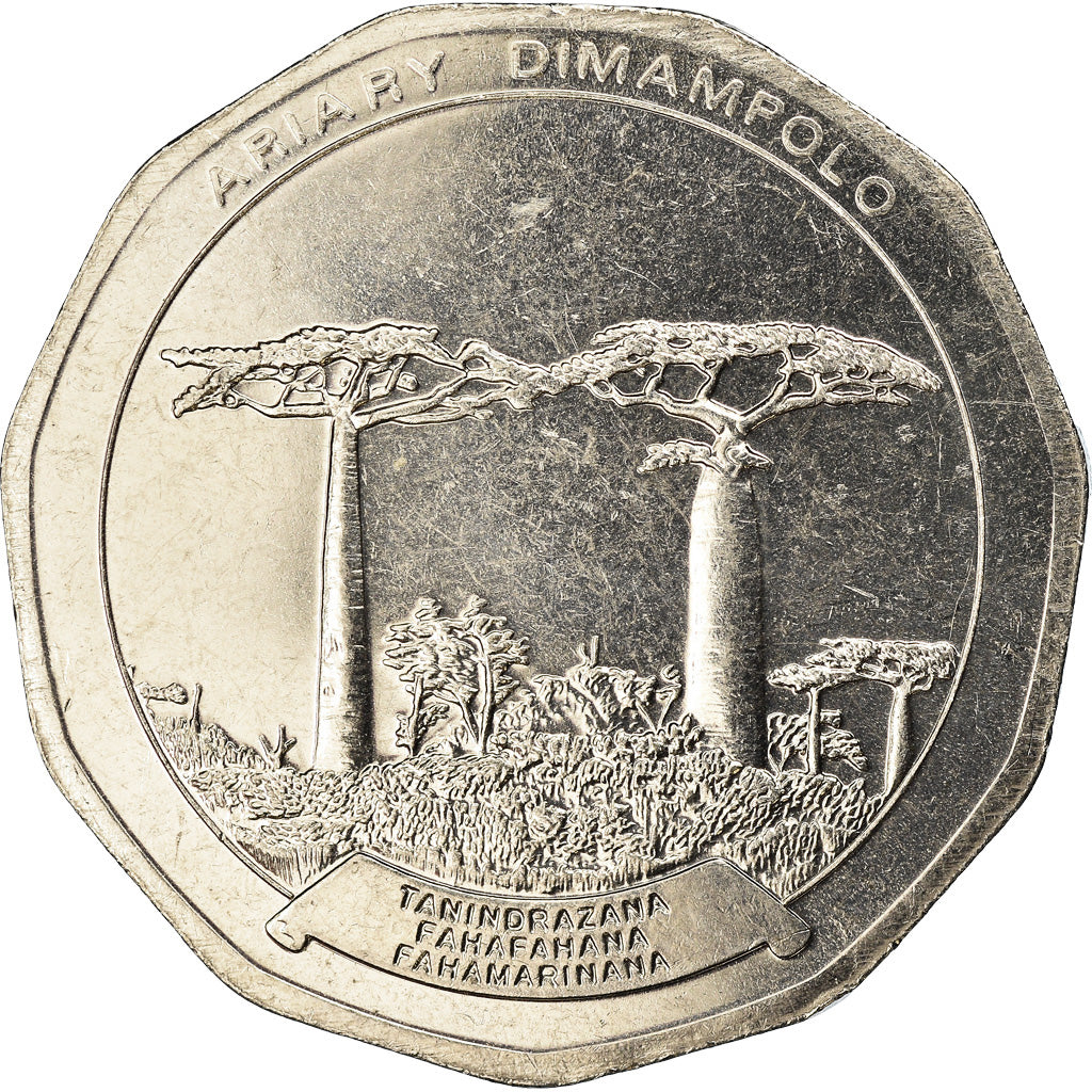 Moeda, Madagáscar, 50 Ariary, 1996, EF(40-45), Aço Inoxidável, KM:25.1