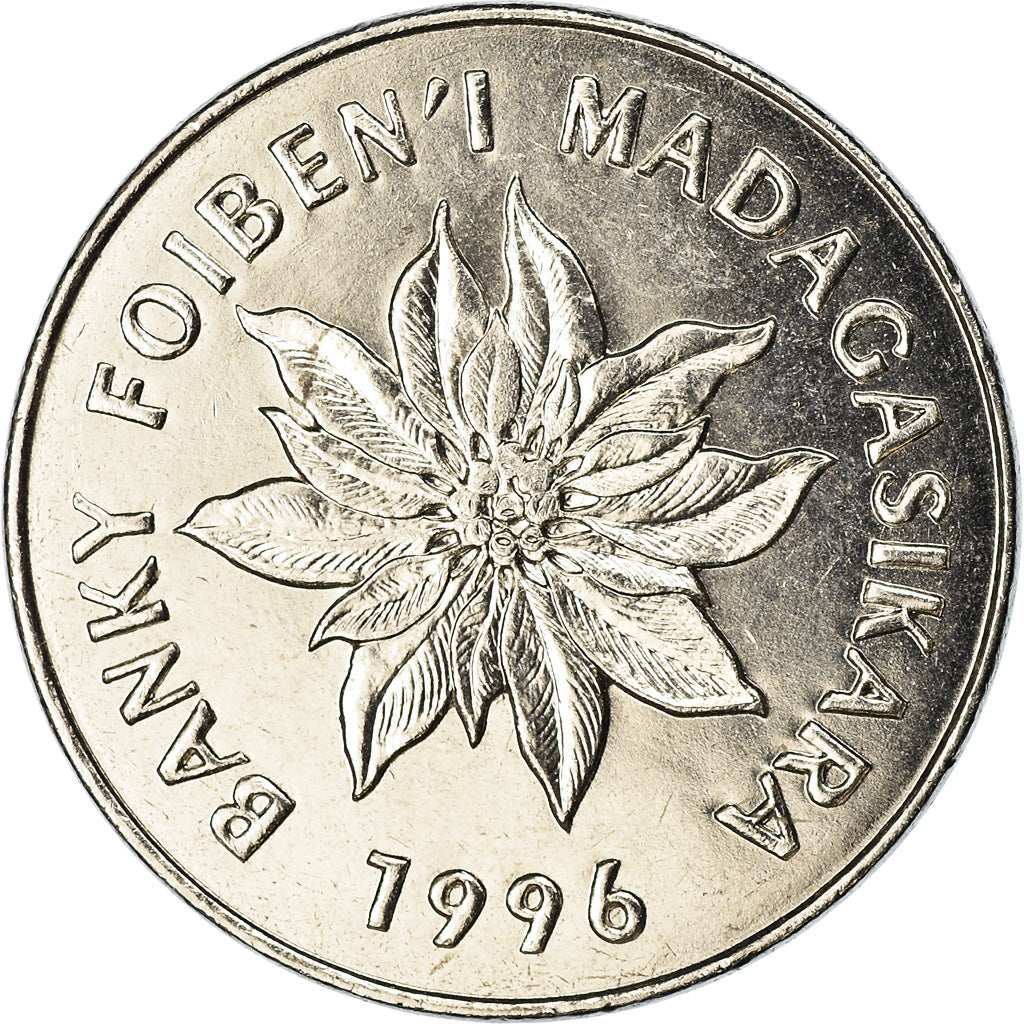 Coin, Madagascar, 5 Francs, Ariary, 1996, EF(40-45), Stainless Steel, KM:21