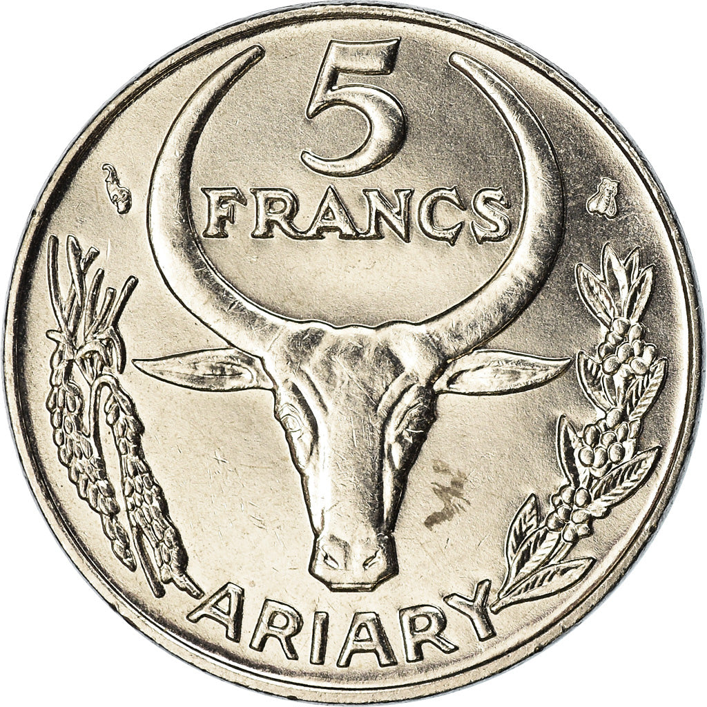 Coin, Madagascar, 5 Francs, Ariary, 1996, EF(40-45), Stainless Steel, KM:21