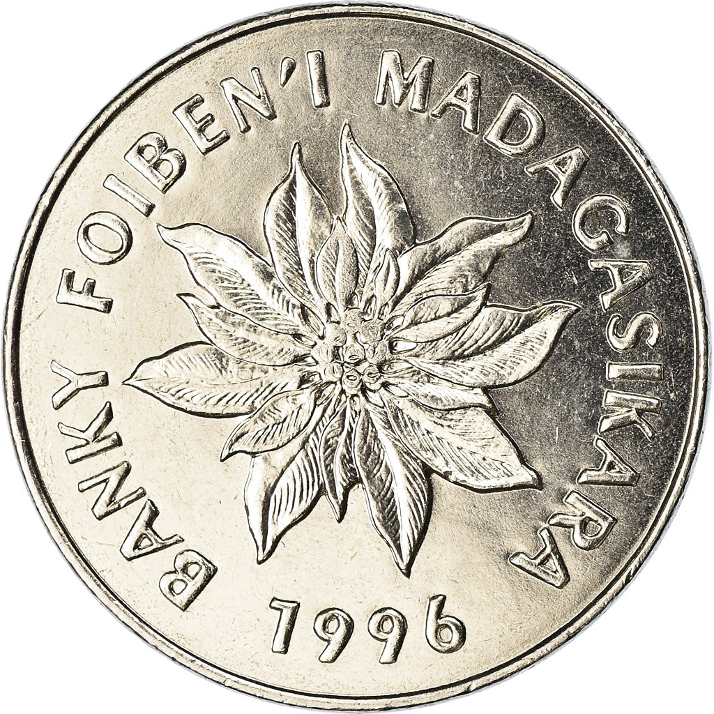 Coin, Madagascar, 5 Francs, Ariary, 1996, EF(40-45), Stainless Steel, KM:21