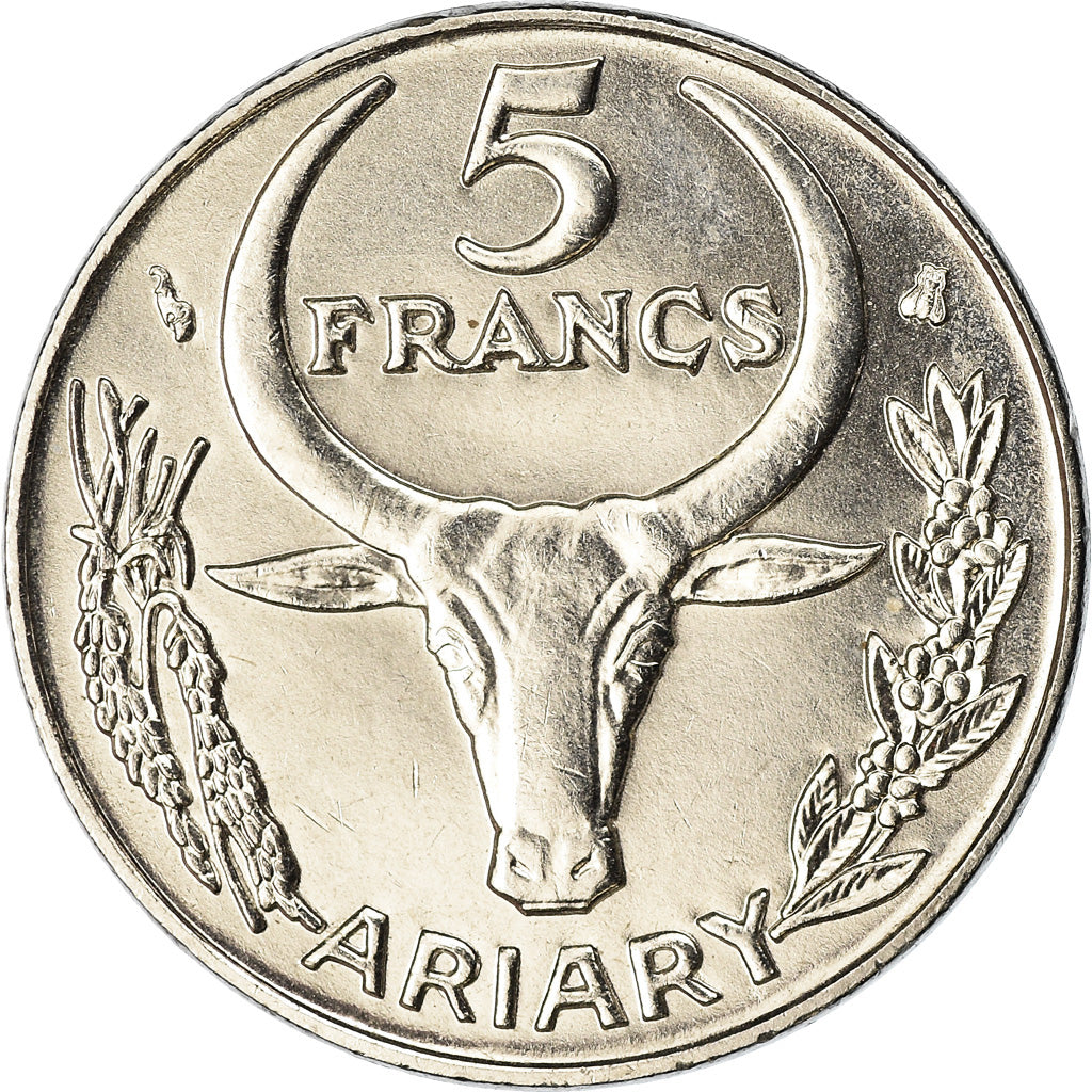 Coin, Madagascar, 5 Francs, Ariary, 1996, EF(40-45), Stainless Steel, KM:21