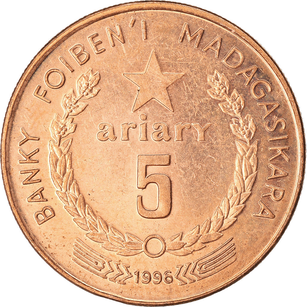 Münze, Madagascar, 5 Ariary, 1996, SS, Copper Plated Steel, KM:23