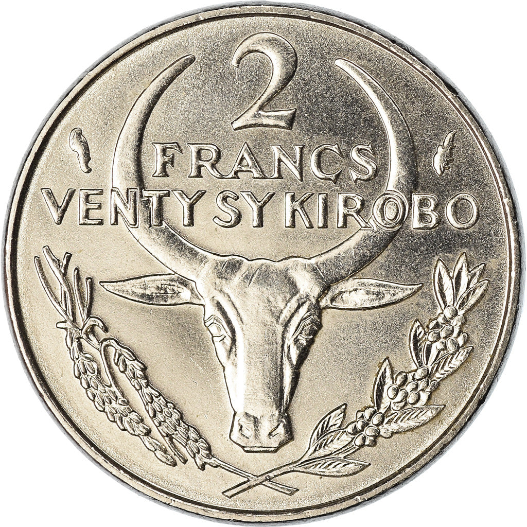 Coin, Madagascar, 2 Francs, 1984, Paris, EF(40-45), Stainless Steel, KM:9