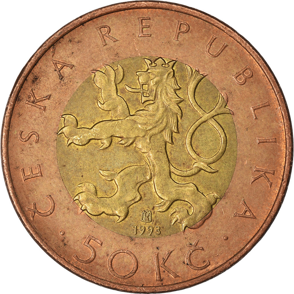 Coin, Czech Republic, 50 Korun, 1993, EF(40-45), Bi-Metallic, KM:1