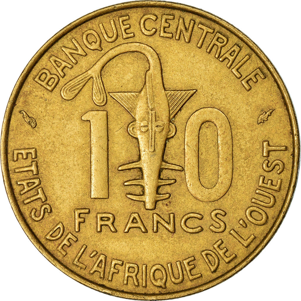Moneda, Estados del África Occidental, 10 Francs, 1975, MBC, Aluminio - níquel