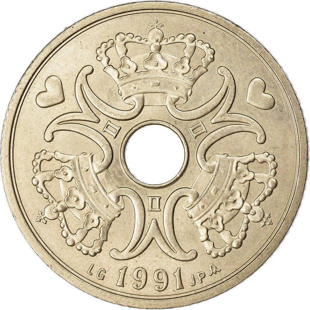 Monnaie, Danemark, Margrethe II, 5 Kroner, 1991, Copenhagen, TTB, Copper-nickel