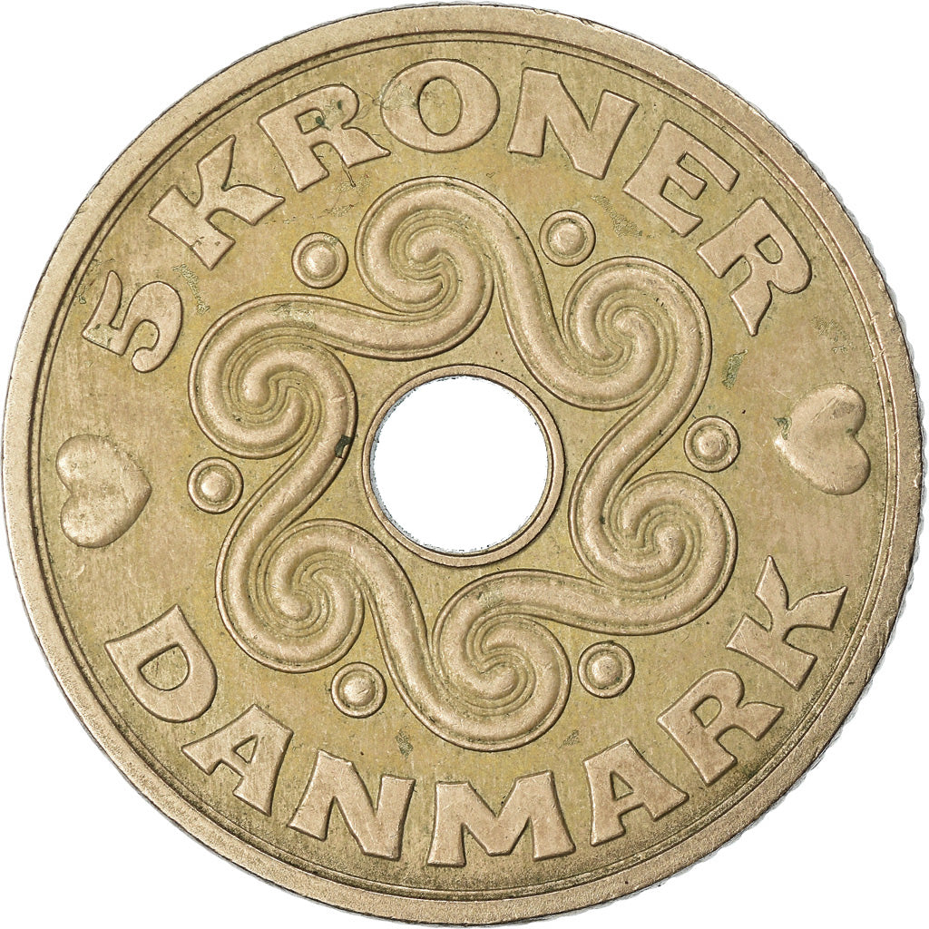 Moneda, Dinamarca, Margrethe II, 5 Kroner, 1991, Copenhagen, MBC, Cobre -