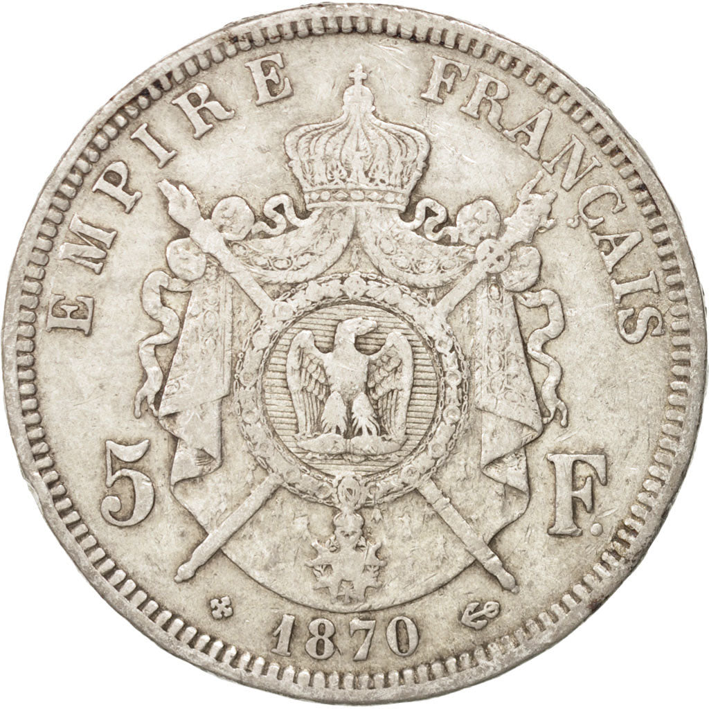 FRANCE, Napoléon III, 5 Francs, 1870, Strasbourg, KM #799.2, VF(30-35), Silver,