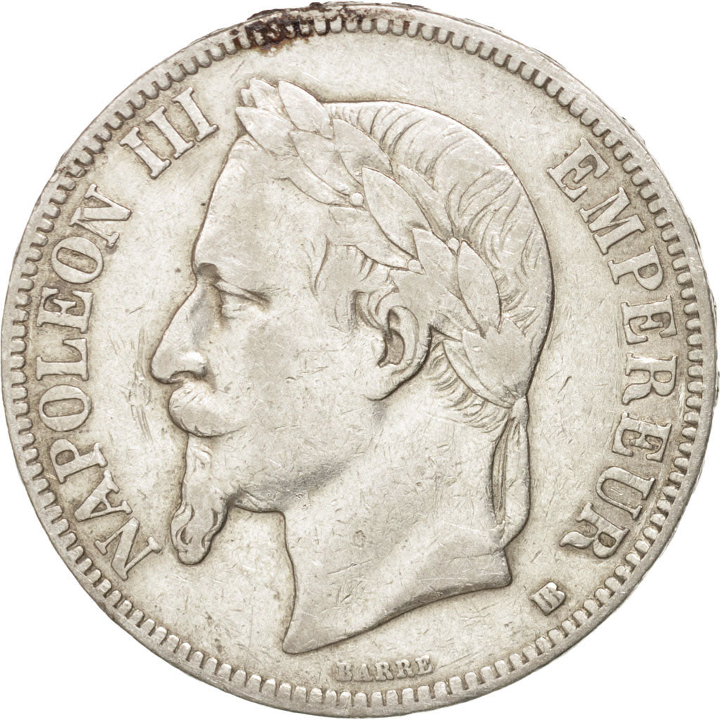 FRANCE, Napoléon III, 5 Francs, 1867, Strasbourg, KM #799.2, VF(30-35), Silver,