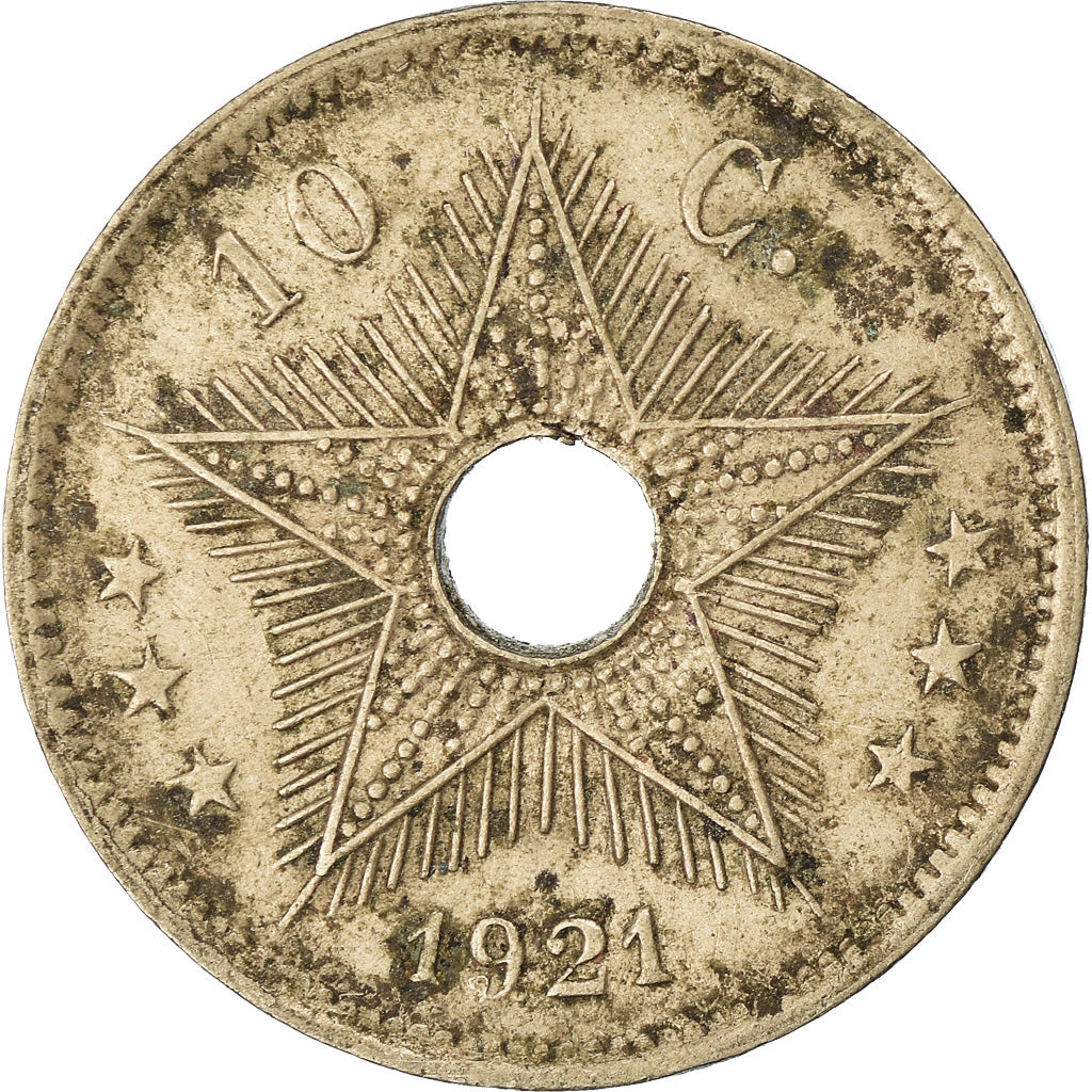 Coin, Belgian Congo, 10 Centimes, 1921, Heaton, EF(40-45), Copper-nickel, KM:18