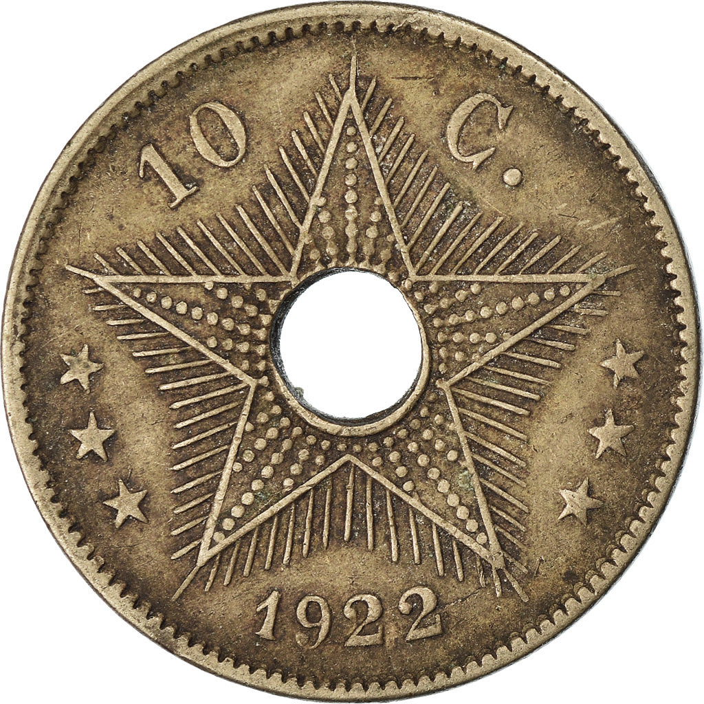 Moneta, Congo belga, 10 Centimes, 1922, Heaton, BB, Rame-nichel, KM:18