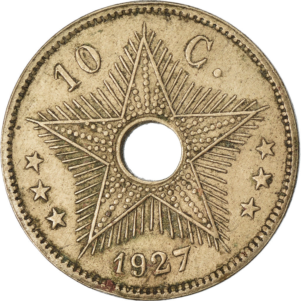 Coin, Belgian Congo, 10 Centimes, 1927, Heaton, EF(40-45), Copper-nickel, KM:18