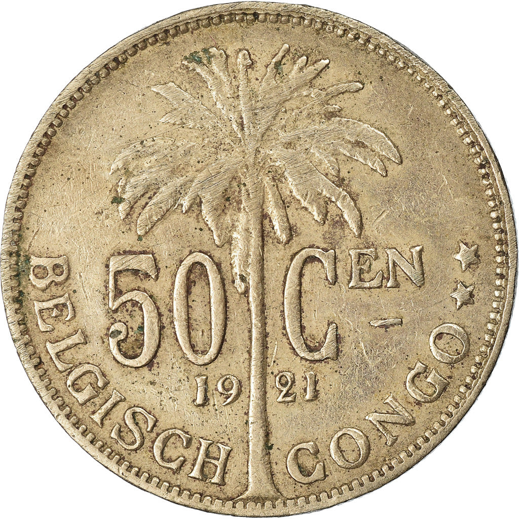 Moneta, Congo belga, 50 Centimes, 1921, BB, Rame-nichel, KM:23