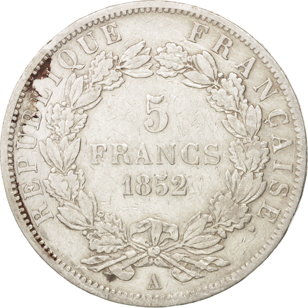 FRANCE, Napoléon III, 5 Francs, 1852, Paris, KM #773.1, VF(30-35), Silver, 24.73