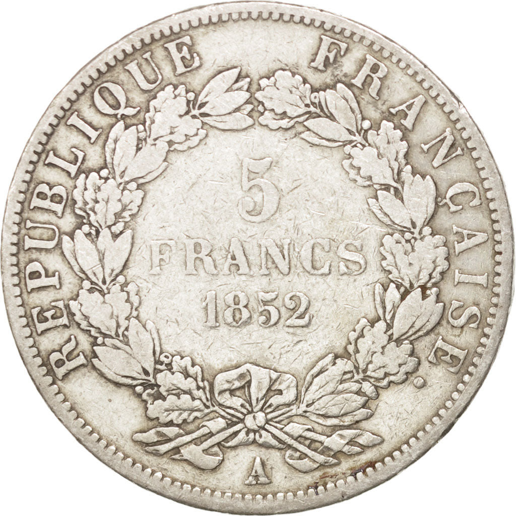 FRANCE, Napoléon III, 5 Francs, 1852, Paris, KM #773.1, VF(20-25), Silver, G...