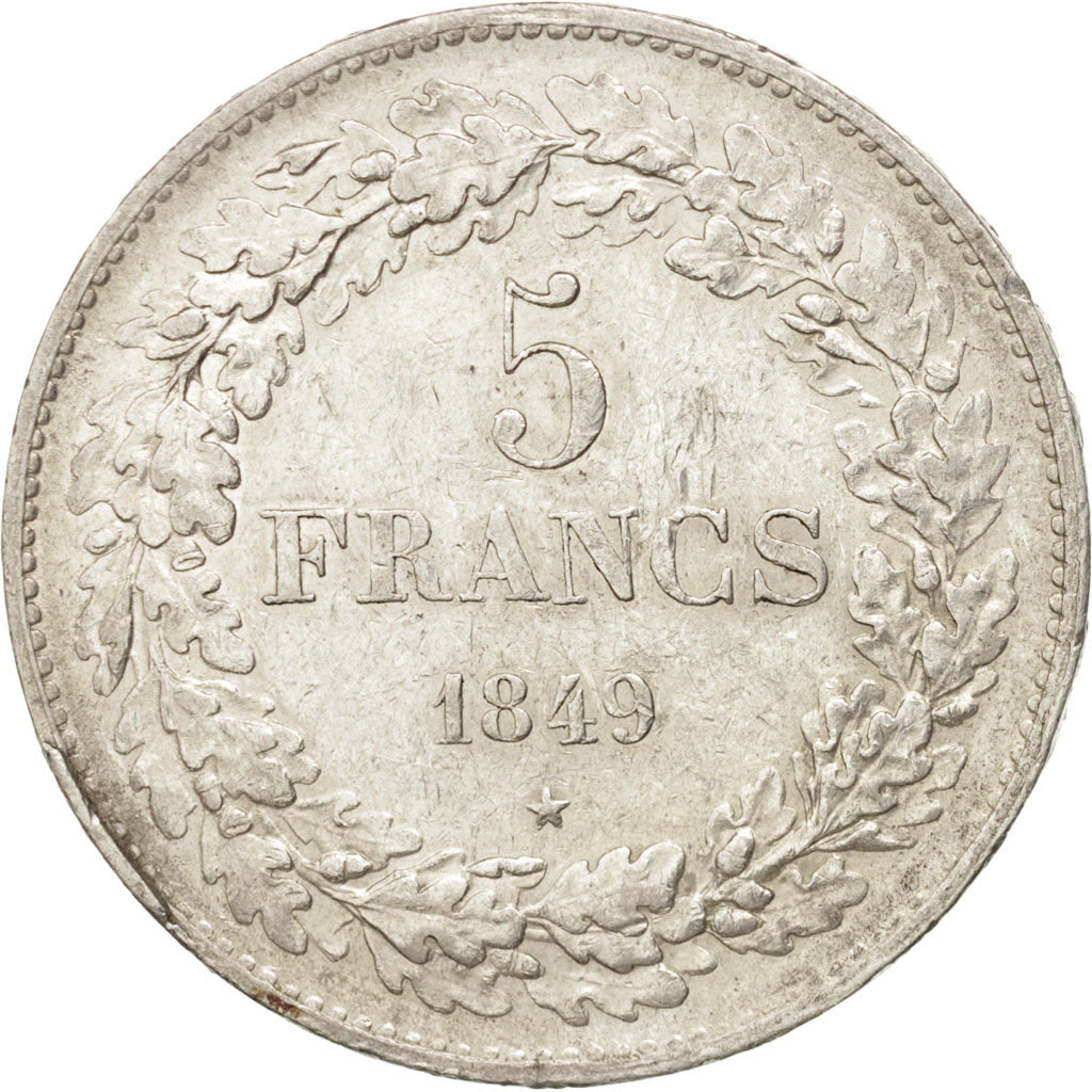 BELGIUM, 5 Francs, 5 Frank, 1849, KM #3.2, EF(40-45), Silver, 24.96