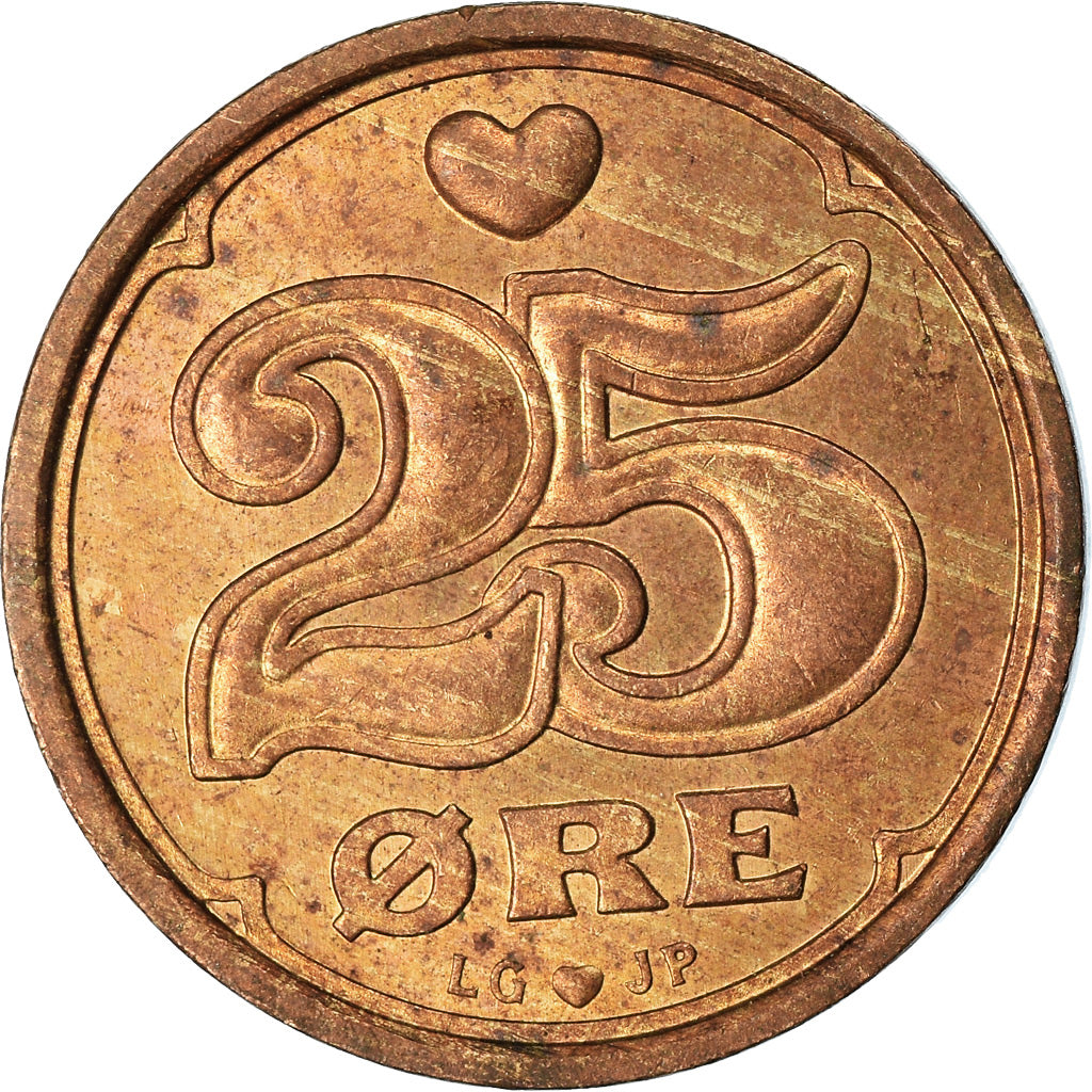 Coin, Denmark, Margrethe II, 25 Öre, 1995, EF(40-45), Bronze, KM:868.1