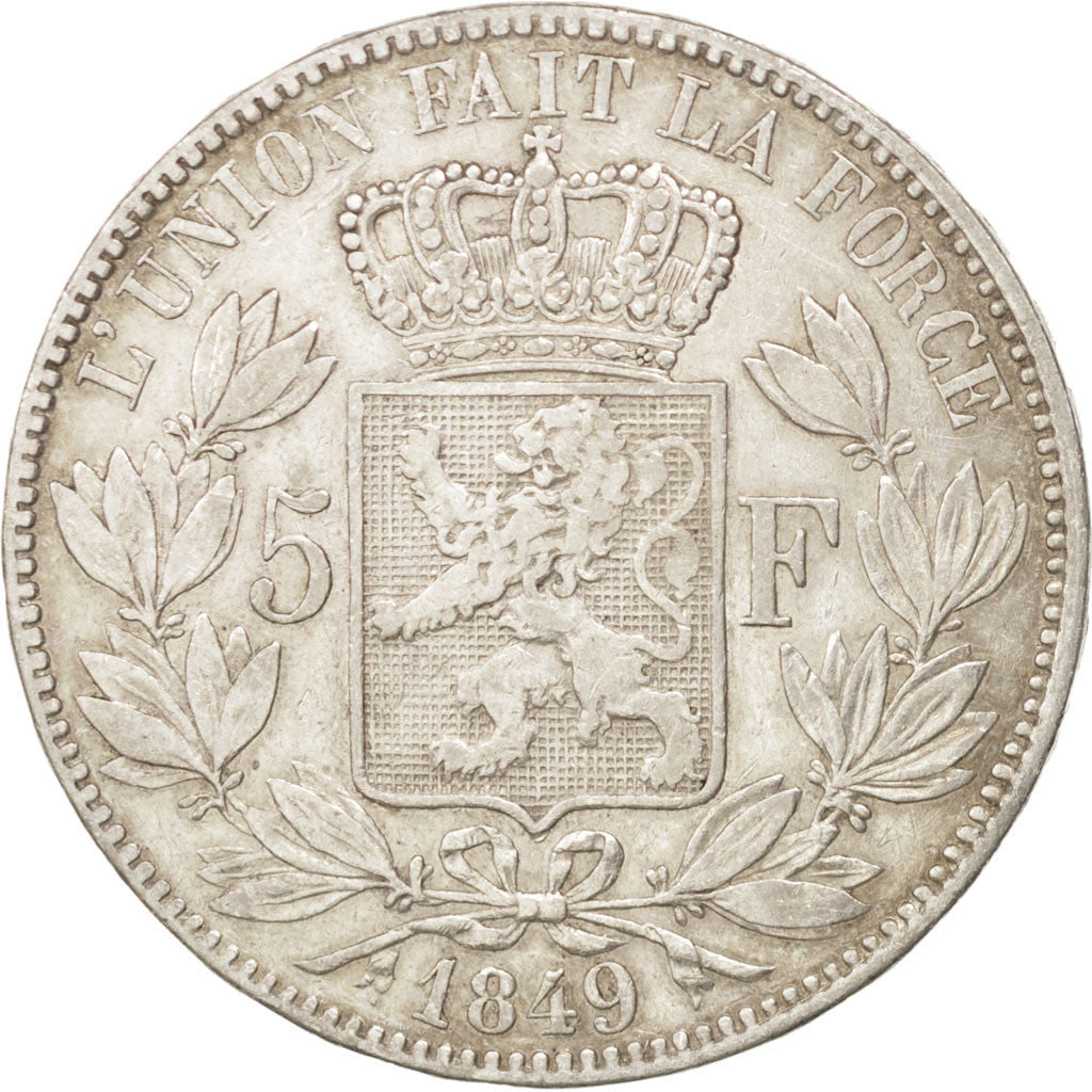 BELGIUM, 5 Francs, 5 Frank, 1849, KM #17, VF(30-35), Silver, 24.72