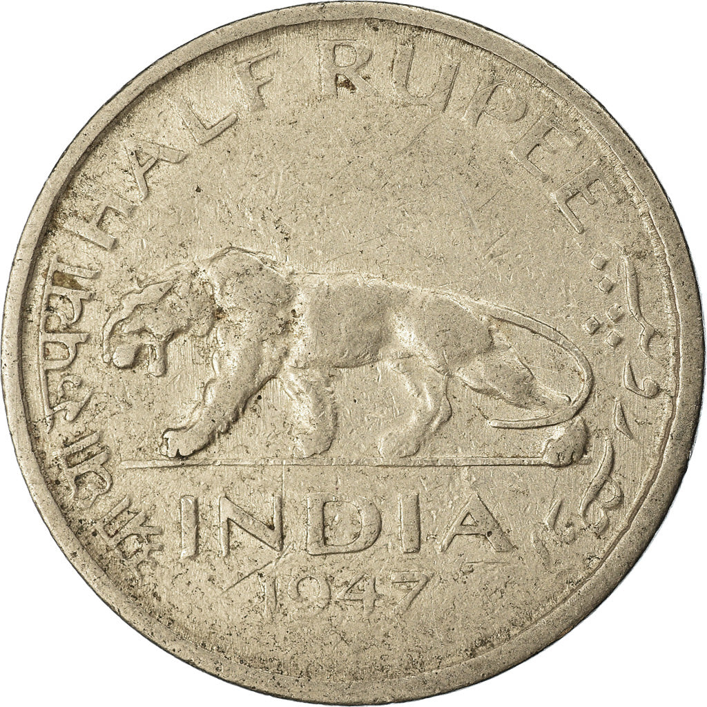 Münze, INDIA-REPUBLIC, 1/2 Rupee, 1947, Mumbai, Bombay, S+, Copper-nickel