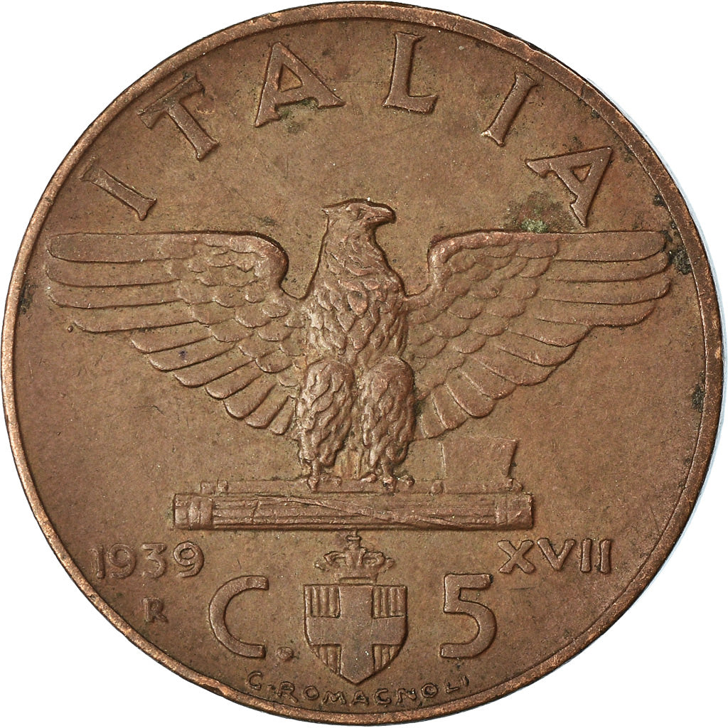 Coin, Italy, Vittorio Emanuele III, 5 Centesimi, 1939, Rome, EF(40-45), Bronze