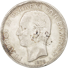 GREECE, 5 Drachmai, 1876, Paris, KM #46, VF(20-25), Silver, 24.80