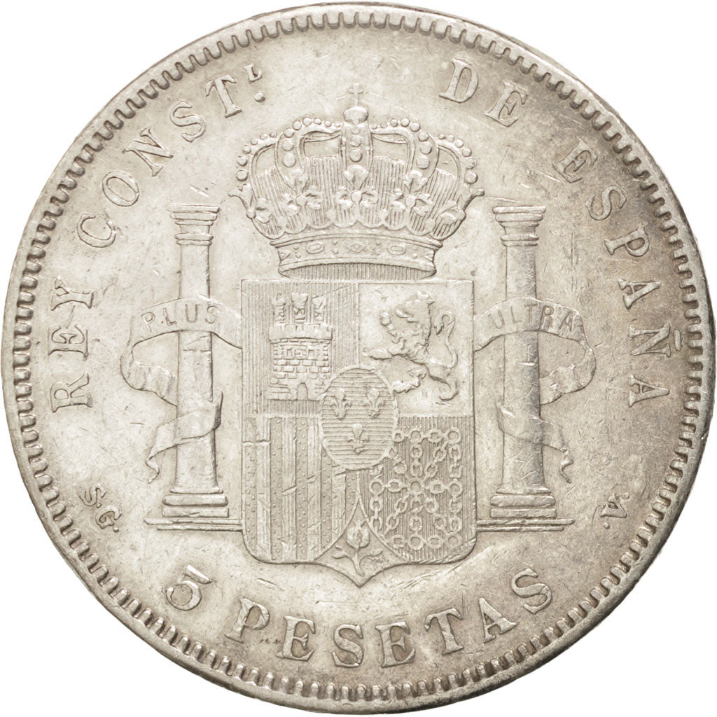 Spain, 5 Pesetas, 1898, Valencia, KM #707, VF(30-35), Silver, 25.04