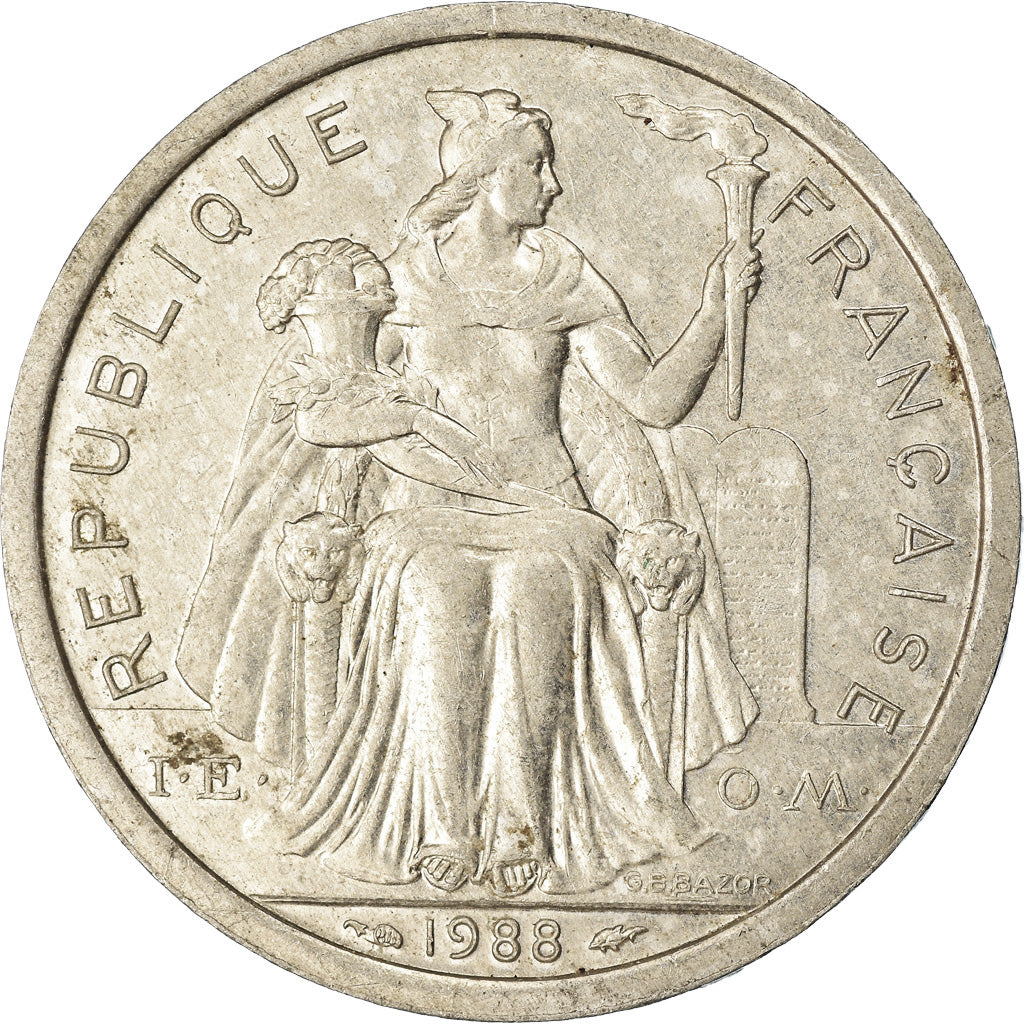 Coin, French Polynesia, 2 Francs, 1988, Paris, EF(40-45), Aluminum, KM:10