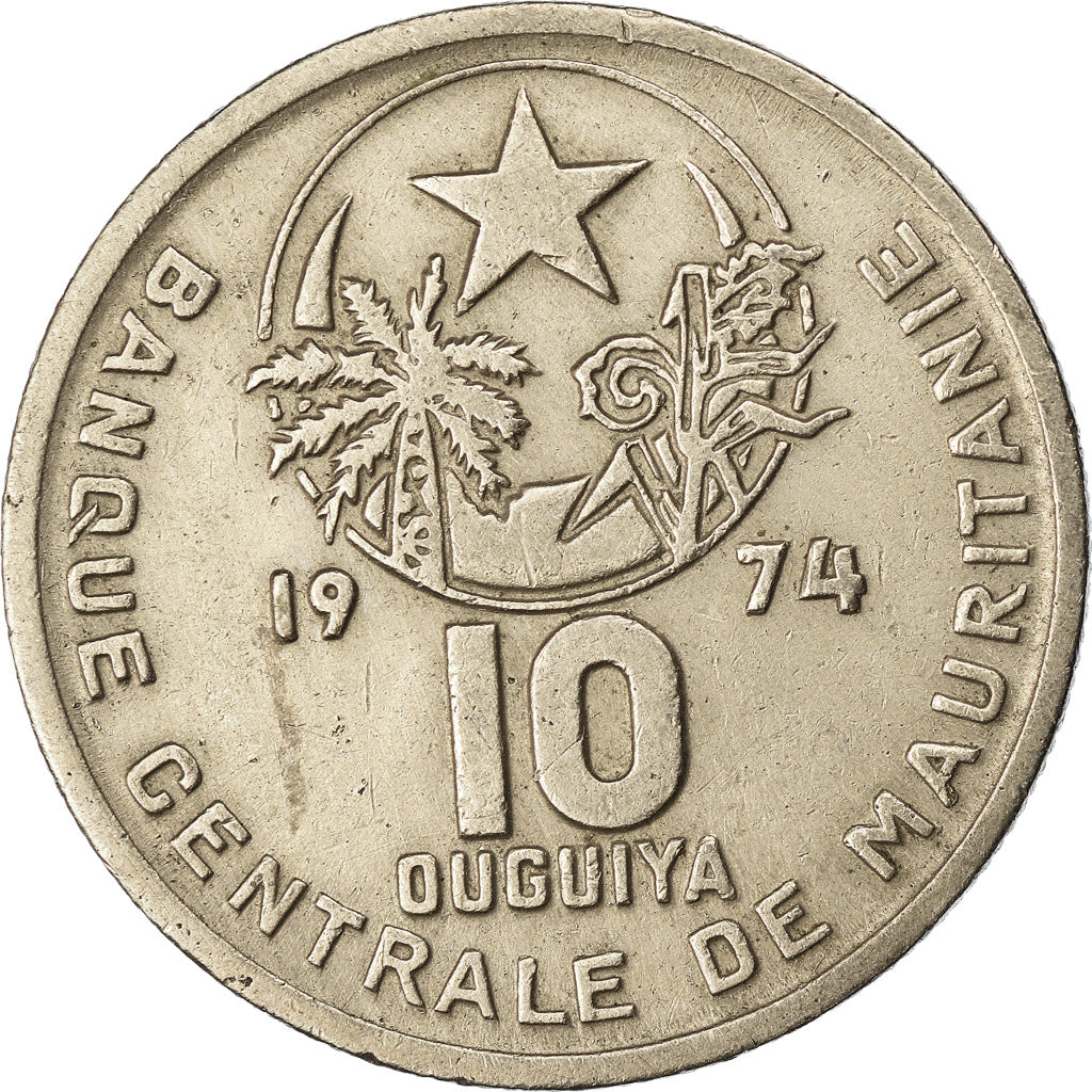 Moneta, Mauritania, 10 Ouguiya, 1974, BB, Rame-nichel, KM:4