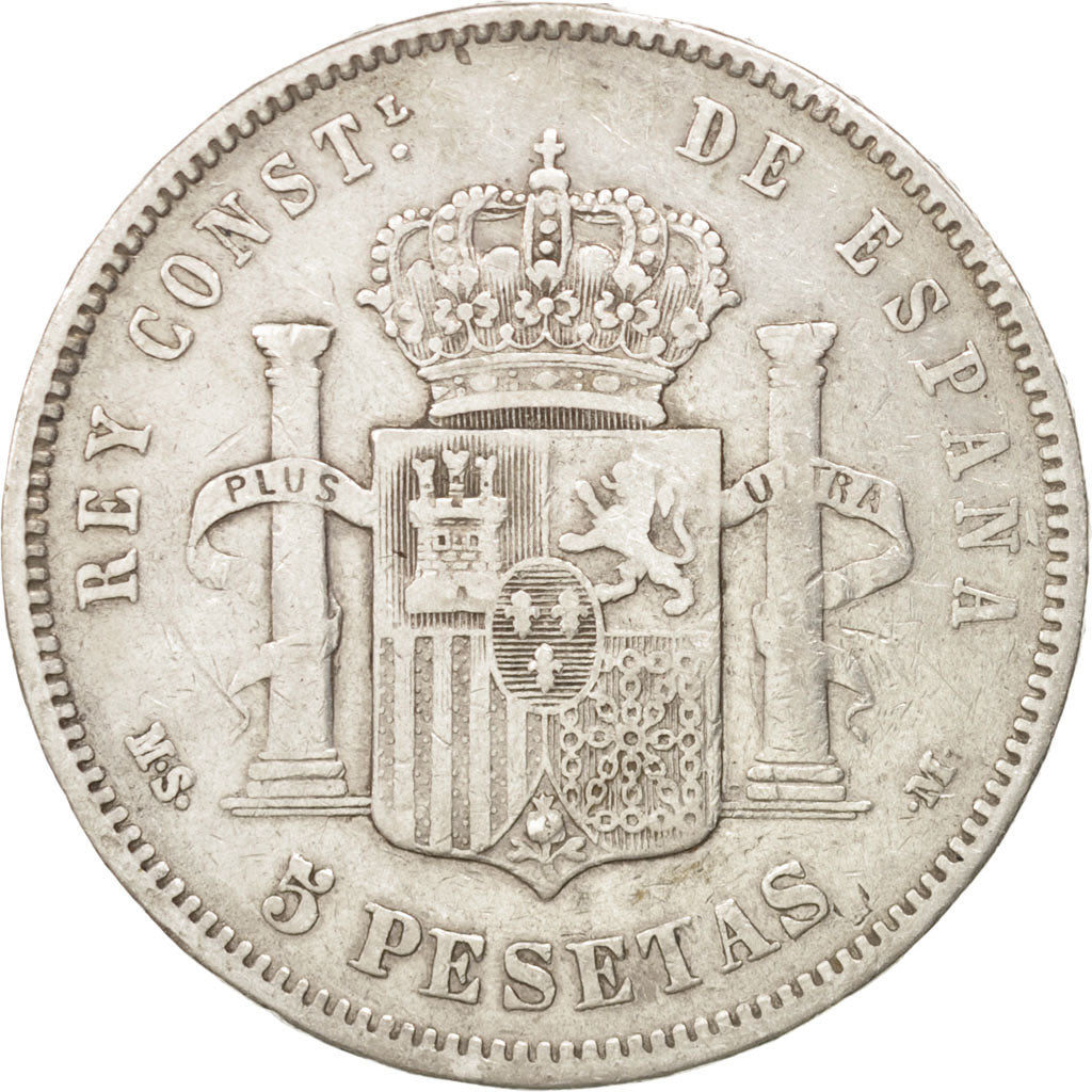 Spain, 5 Pesetas, 1885, Madrid, KM #688, VF(20-25), Silver, 24.64