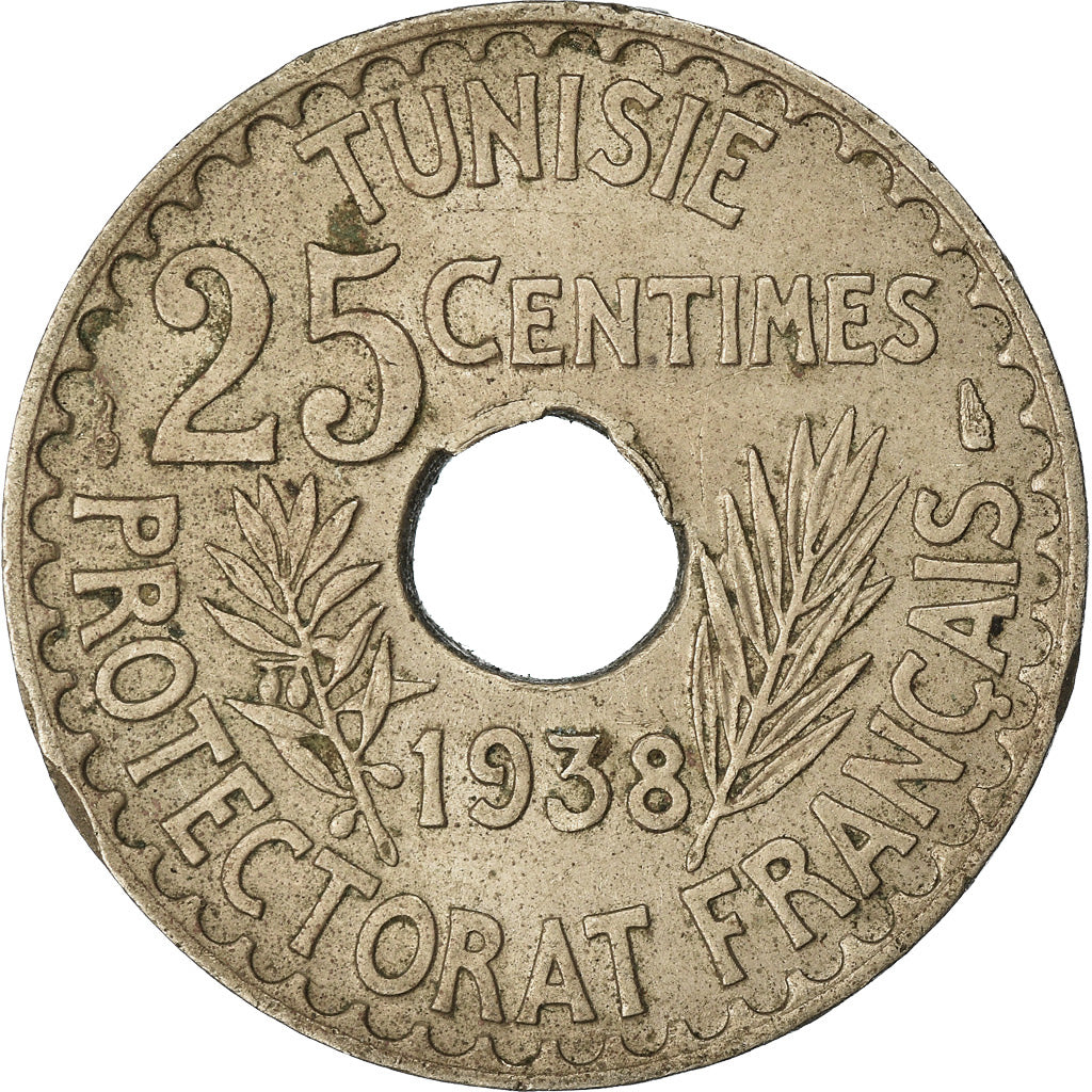 Moneta, Tunisia, Ahmad Pasha Bey, 25 Centimes, 1938, Paris, BB