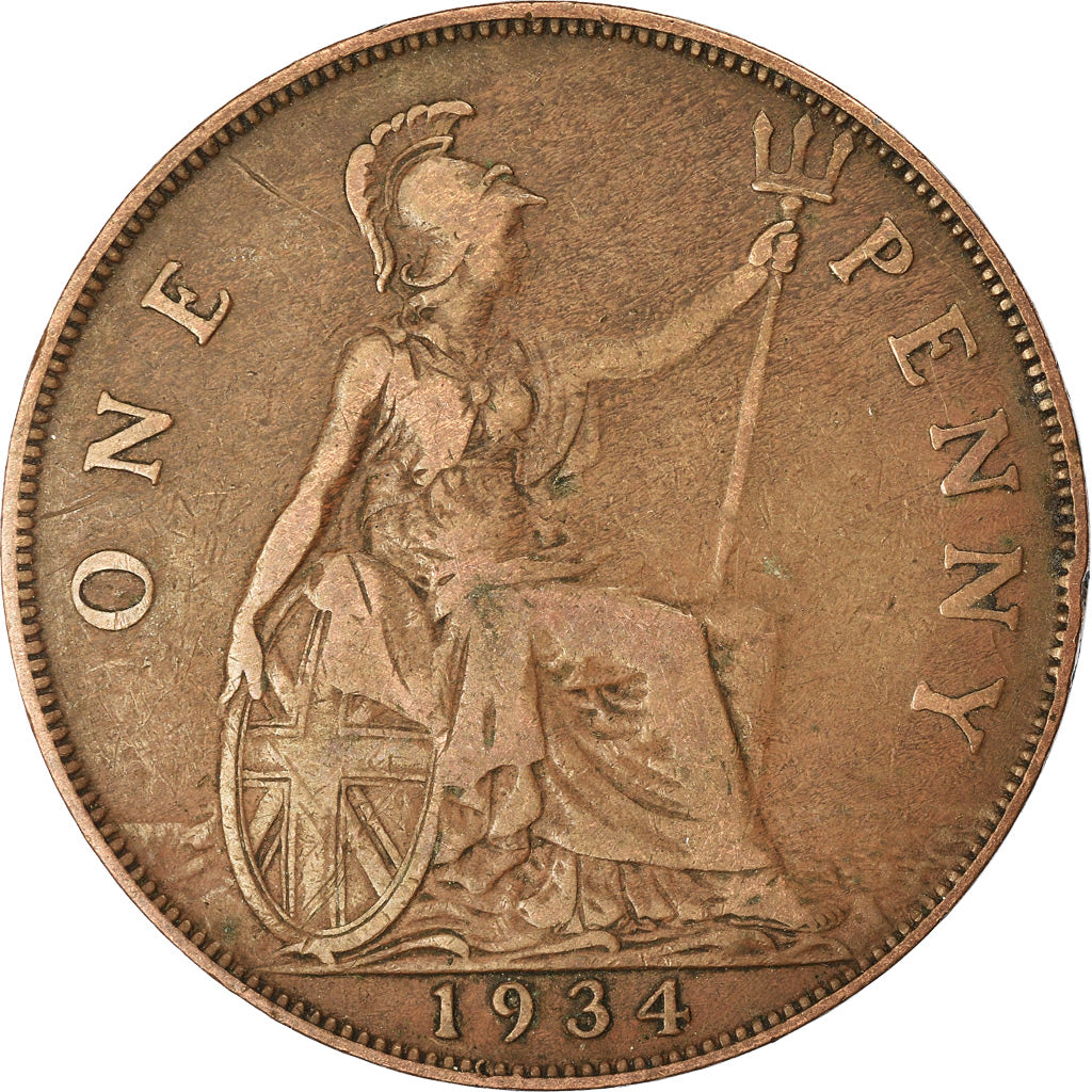 Coin, Great Britain, George V, Penny, 1934, VF(20-25), Bronze, KM:838
