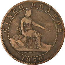 Moneta, Spagna, Provisional Government, 5 Centimos, 1870, MB, Rame, KM:662