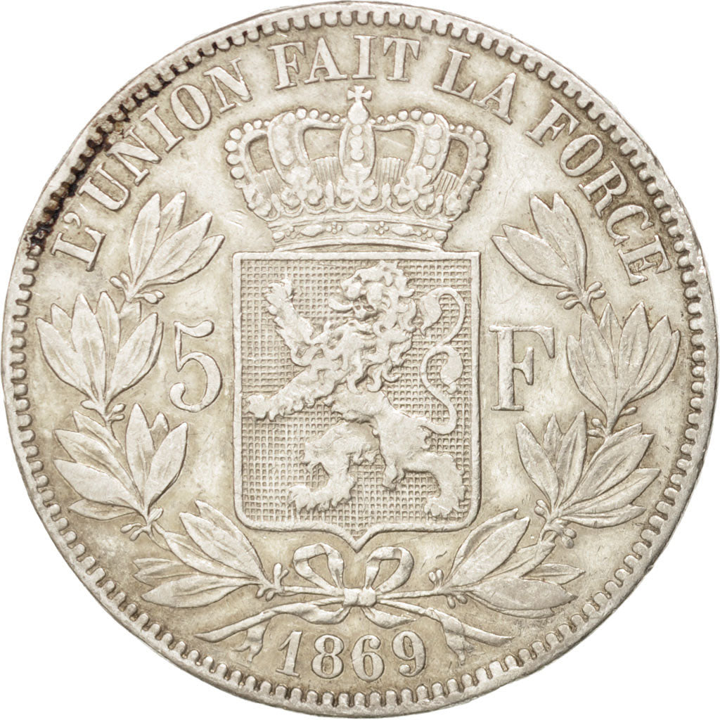 Belgium, 5 Francs, 1869, KM #24, VF(30-35), Silver, 24.84