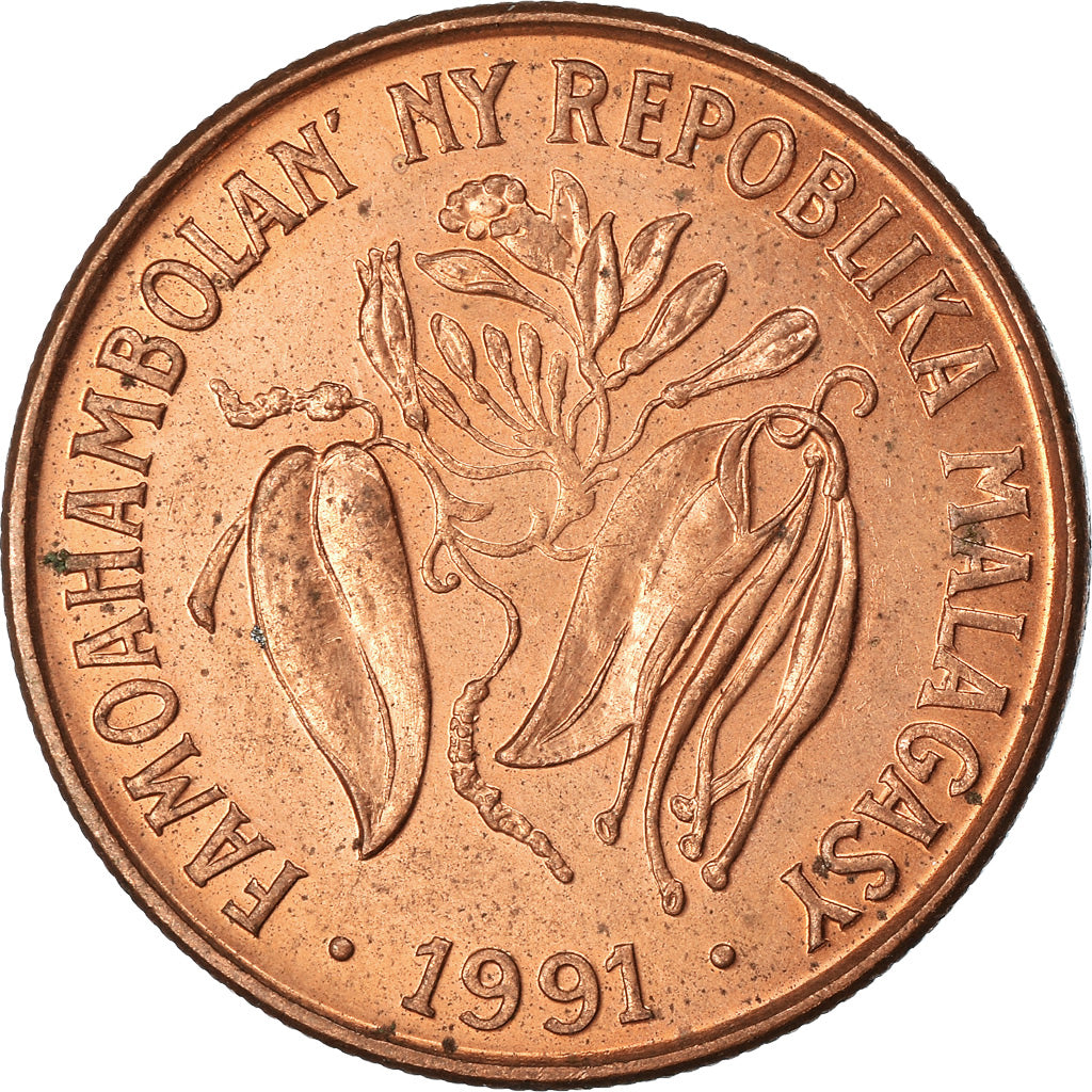 Moneta, Madagascar, 10 Francs, 2 Ariary, 1991, Paris, BB, Acciaio placcato rame