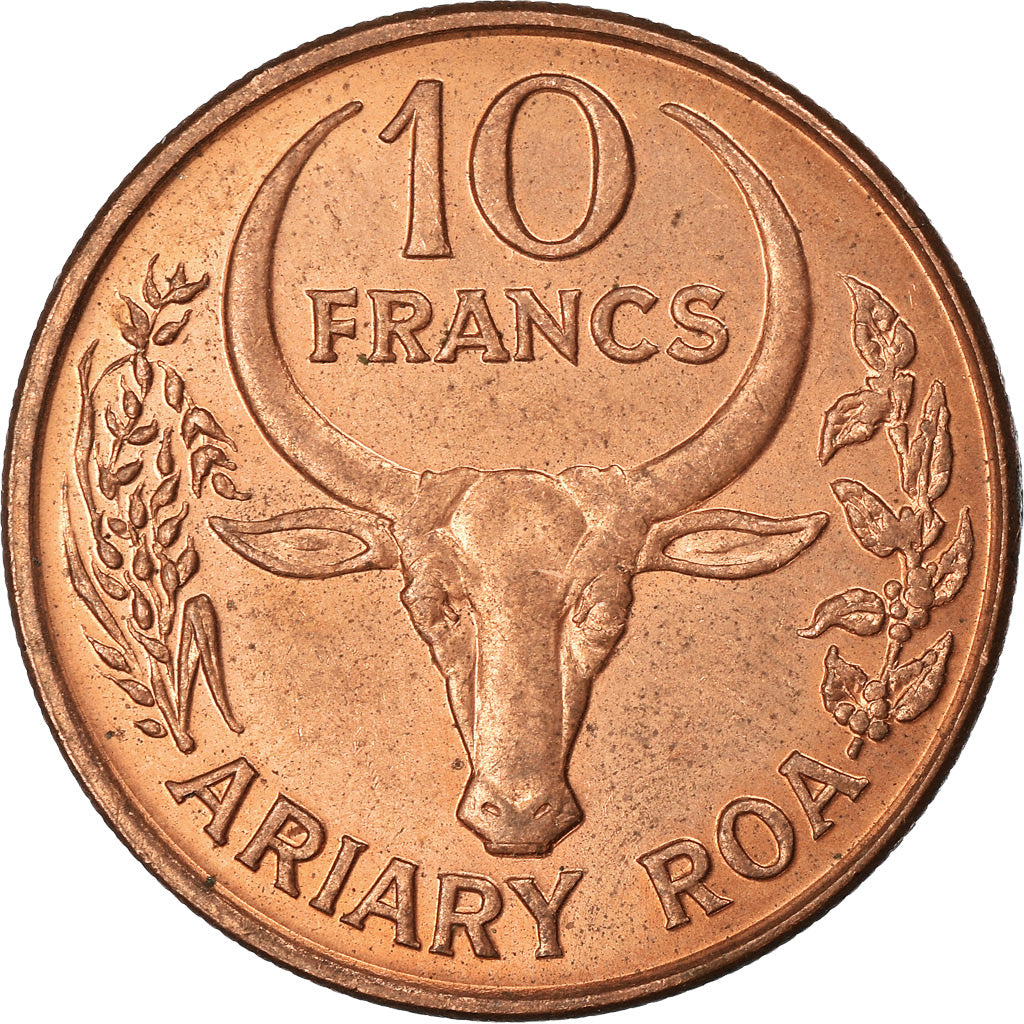 Moneta, Madagascar, 10 Francs, 2 Ariary, 1991, Paris, BB, Acciaio placcato rame