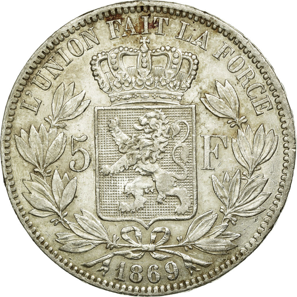 Coin, Belgium, Leopold II, 5 Francs, 5 Frank, 1869, EF(40-45), Silver, KM:24