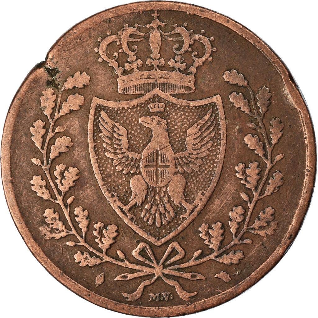 Monnaie, États italiens, SARDINIA, Carlo Felice, 5 Centesimi, 1826, Genoa, TB+