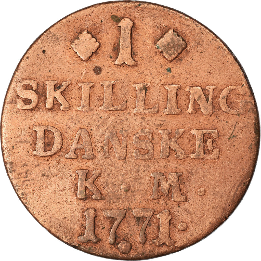 Moeda, Dinamarca, Christian VII, Skilling, 1771, VF(30-35), Cobre, KM:616.1