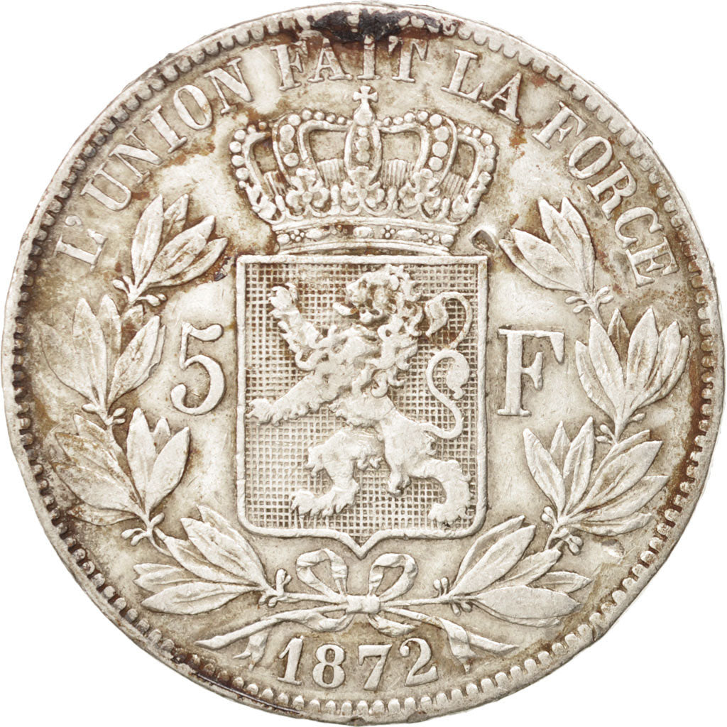 BELGIUM, 5 Francs, 5 Frank, 1872, KM #24, VF(30-35), Silver, 24.93