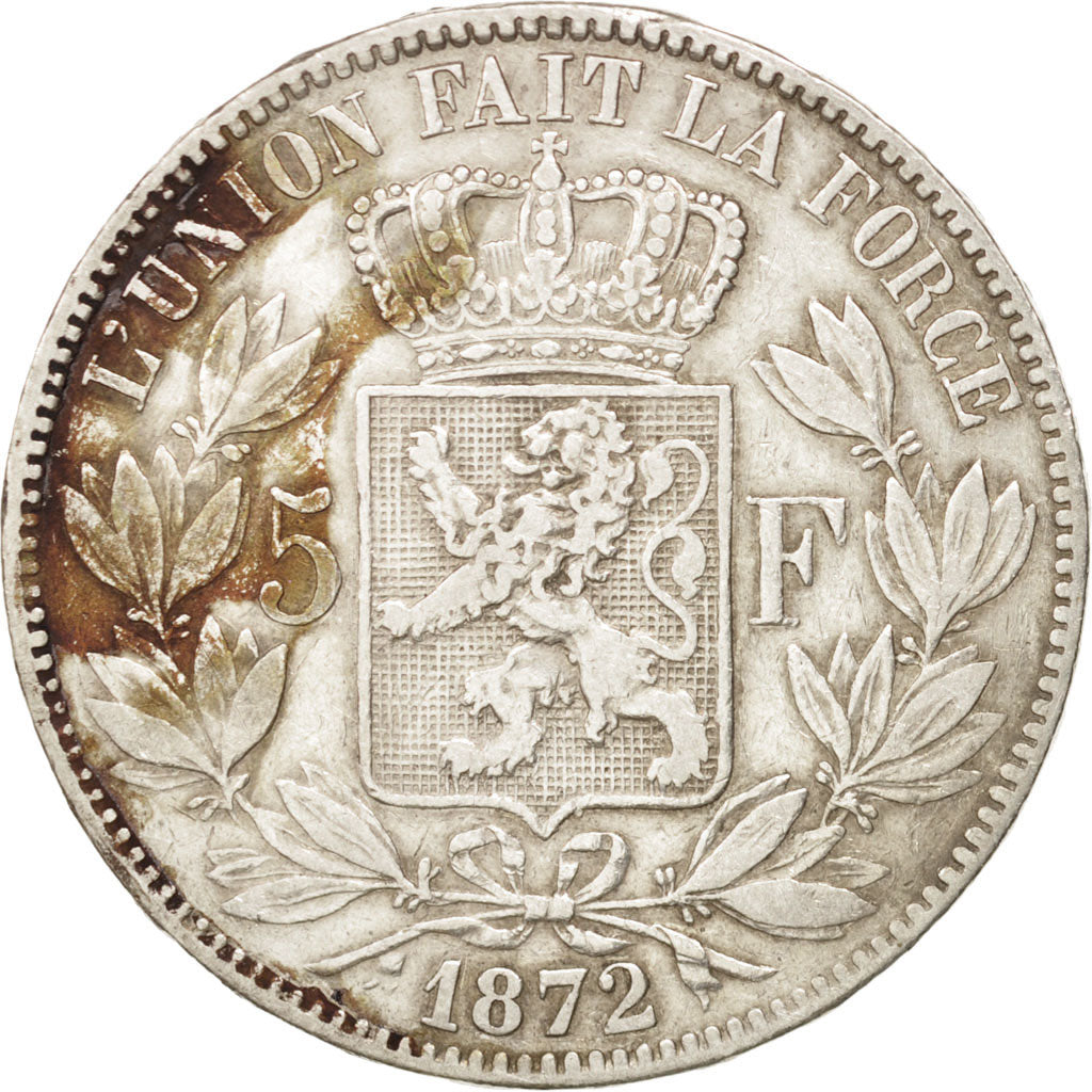 BELGIUM, 5 Francs, 5 Frank, 1872, KM #24, VF(30-35), Silver, 24.80