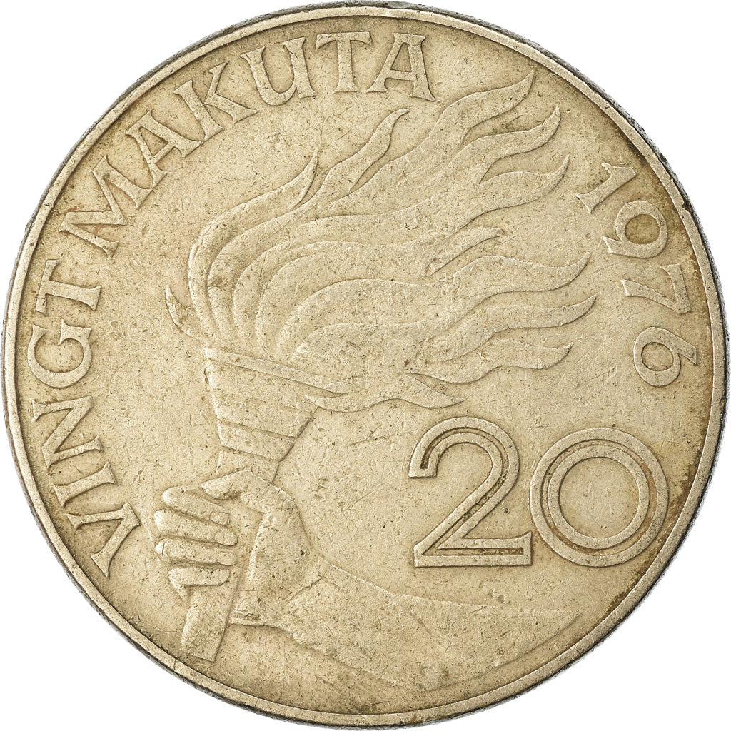 Coin, Zaire, 20 Makuta, 1976, EF(40-45), Copper-nickel, KM:8