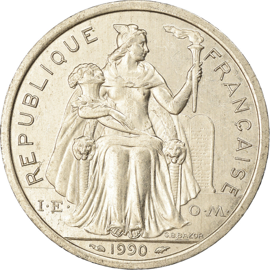Coin, French Polynesia, 2 Francs, 1990, Paris, EF(40-45), Aluminum, KM:10