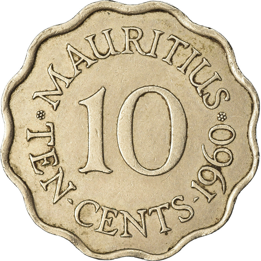 Moeda, Maurícia, Elizabeth II, 10 Cents, 1960, EF(40-45), Cobre-níquel, KM:33