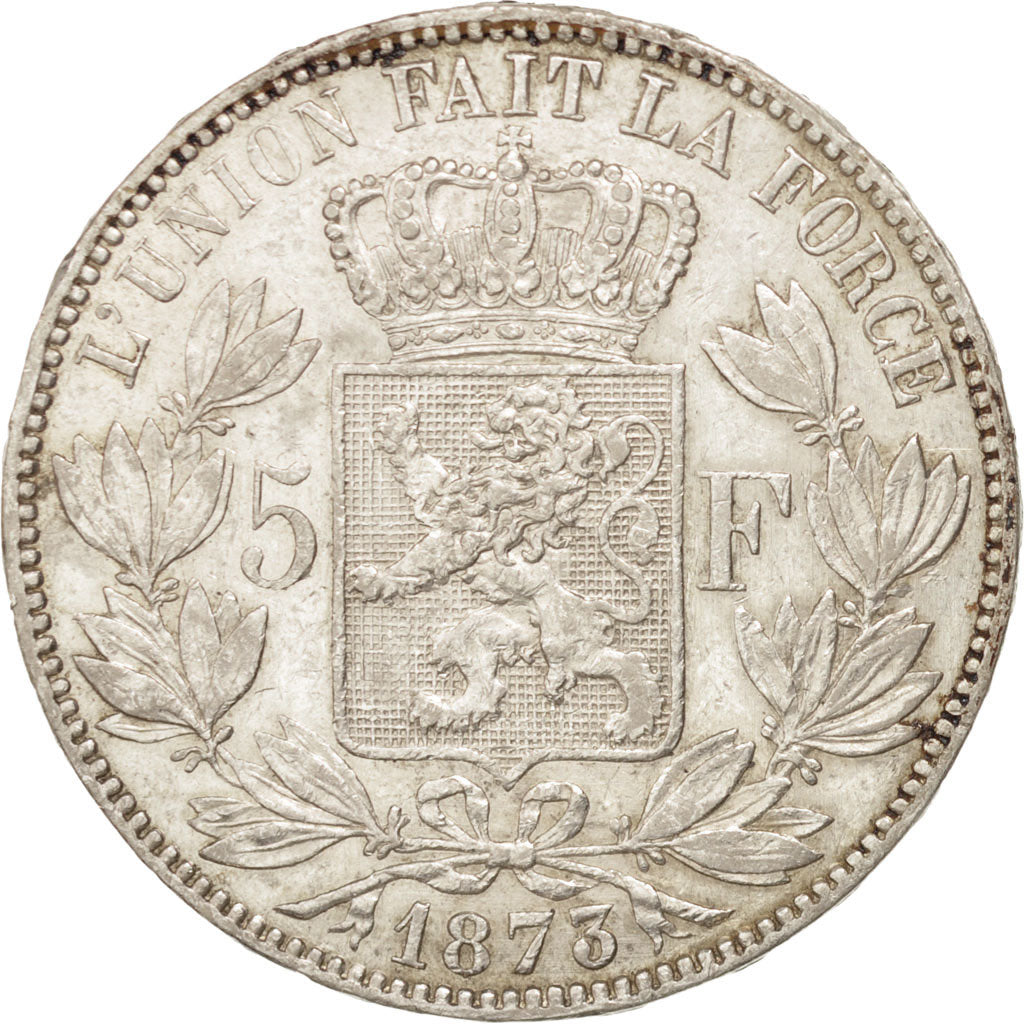 BELGIUM, 5 Francs, 5 Frank, 1873, KM #24, EF(40-45), Silver, 24.88