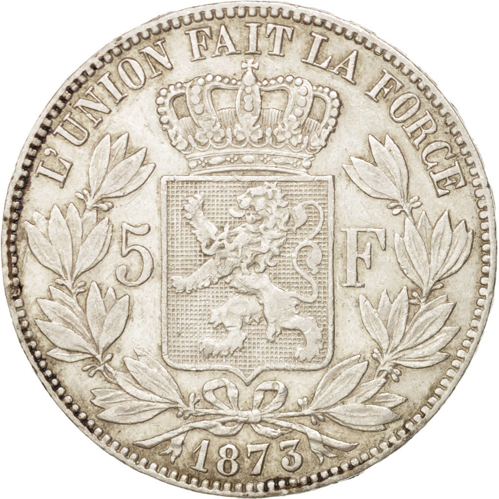 BELGIUM, 5 Francs, 5 Frank, 1873, KM #24, EF(40-45), Silver, 24.94