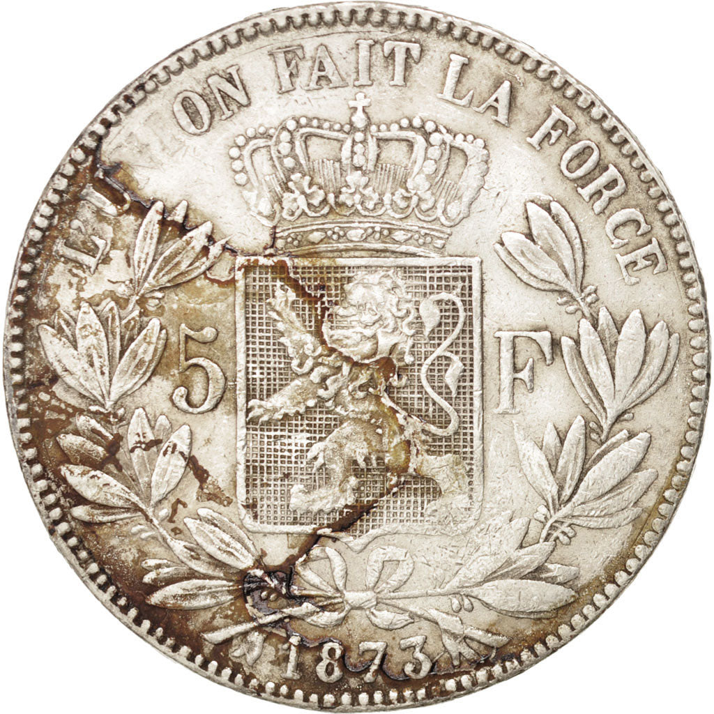 BELGIUM, 5 Francs, 5 Frank, 1873, KM #24, EF(40-45), Silver, 24.91